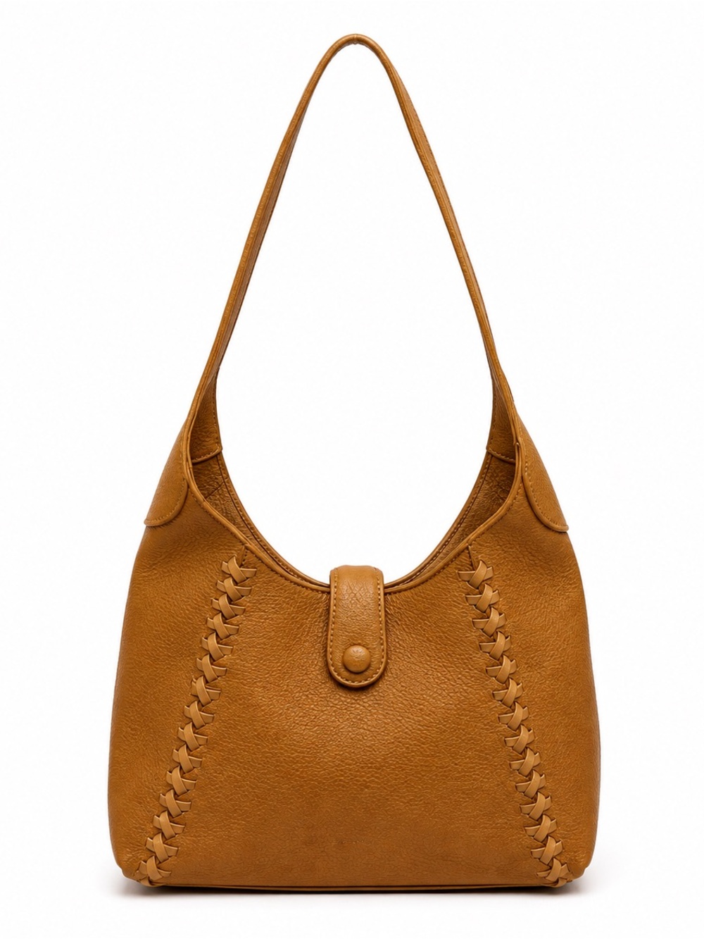 Catherine Malandrino Cognac Woven-Trim Shoulder Bag